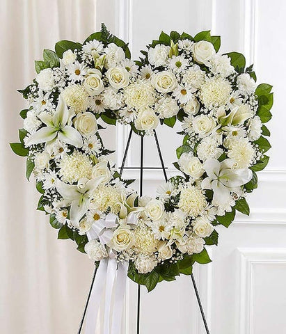 White Standing Open Heart Wreath